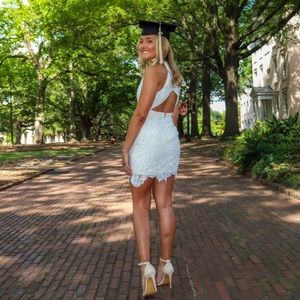 Revolve Superdown High Neck White Lace Mini Bodycon Dress